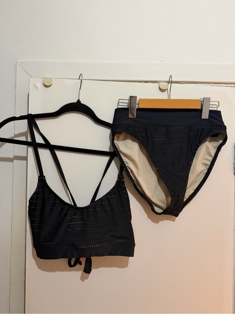 Black Perforated Two-Piece Swim Set